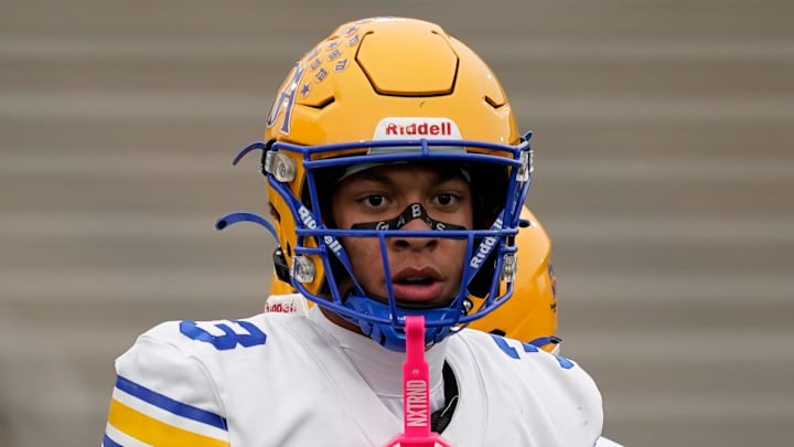 BGA’s Maddox Porter (3) gets up after receiving a pass against FRA during the first quarter of the Division II-AA championship at Finley Stadium in Chattanooga, Tenn., Thursday, Dec. 4, 2025.