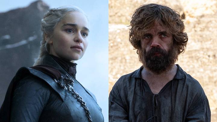 Emilia Clarke as Daenerys Targaryen, Peter Dinklage as Tyrion Lannister in Game of Thrones season 8 Episode 6.