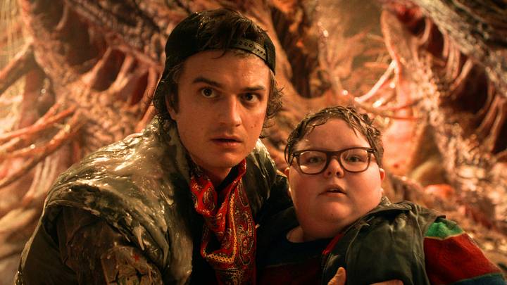 Joe Keery as Steve Harrington and Jake Connelly as Derek Turnbow in Stranger Things season 5 Joe Keery as Steve Harrington and Jake Connelly as Derek Turnbow in Stranger Things season 5