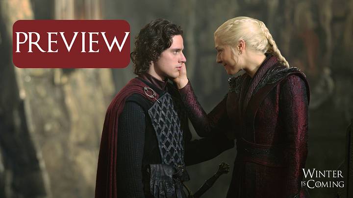 Harry Collett as Jacaerys Velaryon and Emma D’Arcy as Rhaenyra Targaryen in House of the Dragon season 3 episode 1