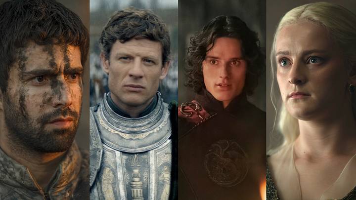 Criston Cole (Fabien Frankel), Ormund Hightower (James Norton), Jacaerys Velaryon (Harry Collett), and Helaena Targaryen (Phia Saban) in House of the Dragon season 3.