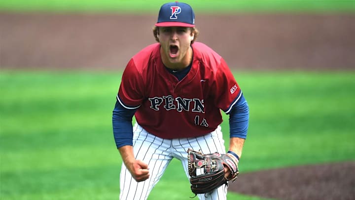Penn baseball's Carson Ozmer (14). (Image credit: Ryan Samson) Penn baseball's Carson Ozmer (14). (Image credit: Ryan Samson)