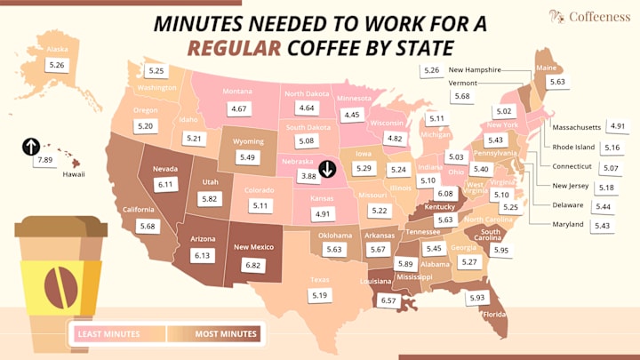 map of how long it takes to buy a cup of coffee