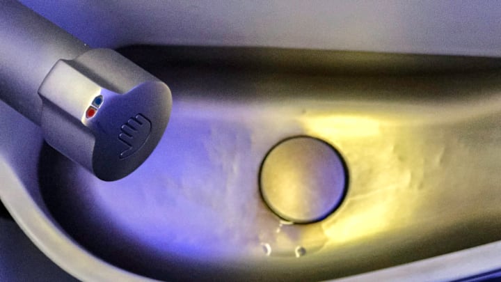 You might want to think before washing your hands in an airplane bathroom.