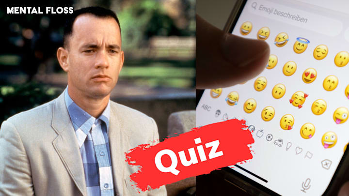 Tom Hanks in ‘Forrest Gump’ next to a photo of emojis on a phone
