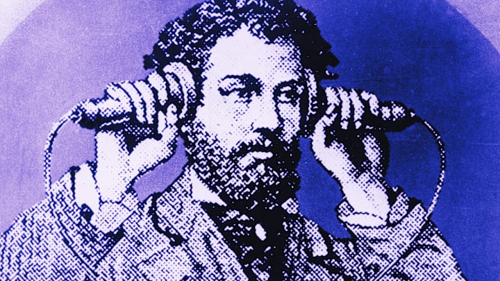 Illustration of Alexander Graham Bell with the telephone