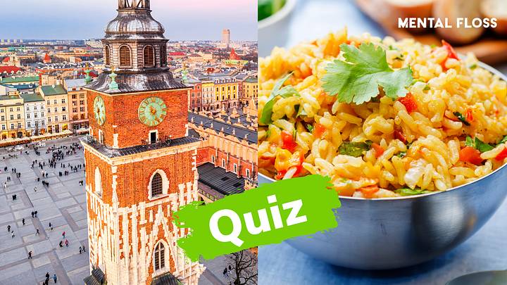 A photo of Krakow, Poland next to pilaf rice A photo of Krakow, Poland next to pilaf rice