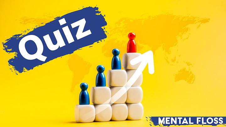 Yellow world map with people on blocks and upwards arrow, with "quiz" label Yellow world map with people on blocks and upwards arrow, with "quiz" label