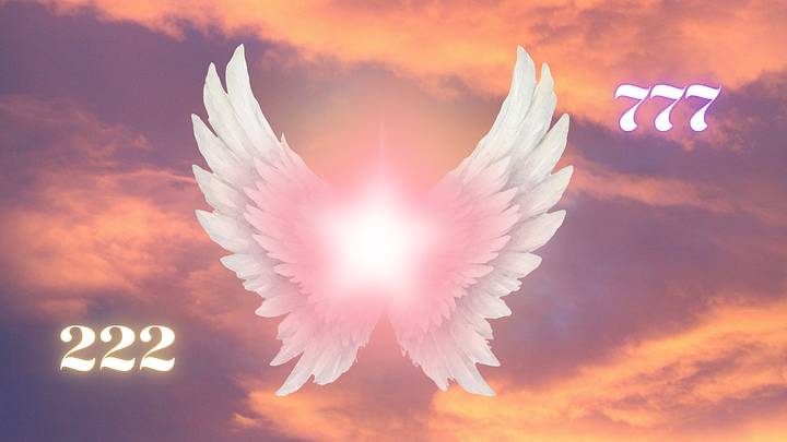 Angel wings with 222 and 777 next to them