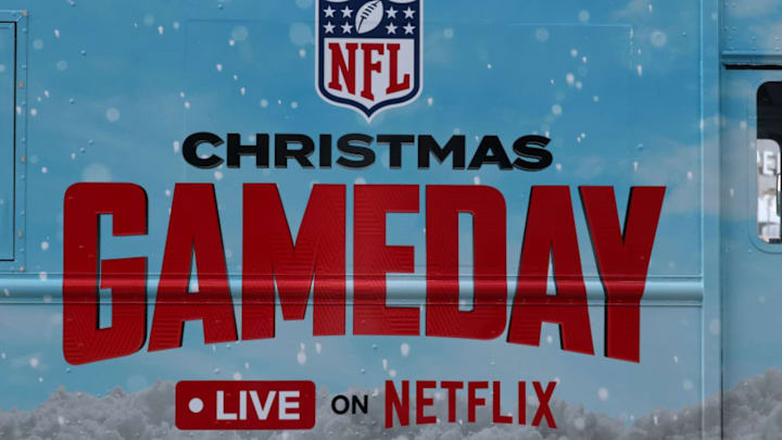 A sign advertising NFL Christmas Gameday live on Netflix.
