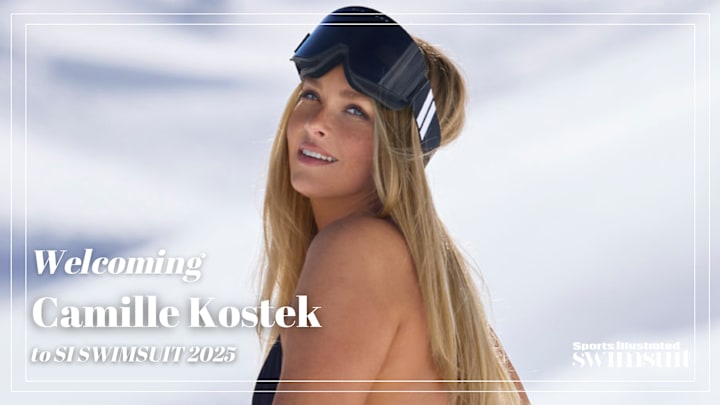 Camille Kostek was photographed by Derek Kettela in Saas Fee, Switzerland. Swimsuit by Myra. Goggles by Blenders.