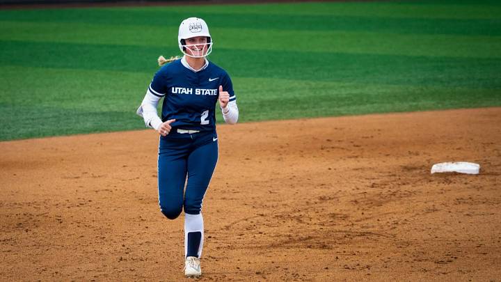 Senior outfielder Kya Pratt runs around the bases during a game at LaRee & LeGrand Johnson Field. Senior outfielder Kya Pratt runs around the bases during a game at LaRee & LeGrand Johnson Field.
