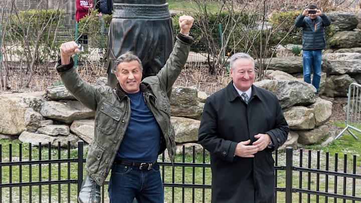 Sylvester Stallone Visits Rocky Statue in Philadelphia