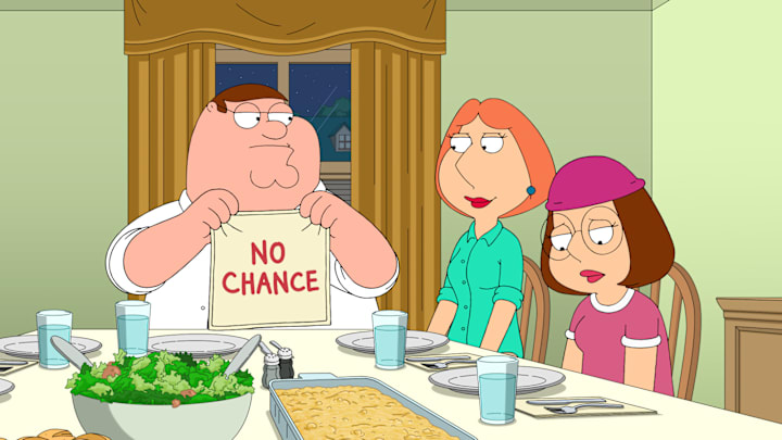 FAMILY GUY: When the guys volunteer to chaperone the high school prom, Quagmire hits it off with Courtney (guest voice Mandy Moore) only to discover that she is his daughter. To his and the gangÕs surprise, Quagmire makes a serious effort to embrace parenting Courtney, joining Peter and Meg on an ill-fated father-daughter camping trip in the all-new ÒNo Giggity, No DoubtÓ episode of FAMILY GUY airing Sunday, March 10 (9:00-9:30 PM ET/PT) on FOX. FAMILY GUY ª and © 2019 TCFFC ALL RIGHTS RESERVED.
