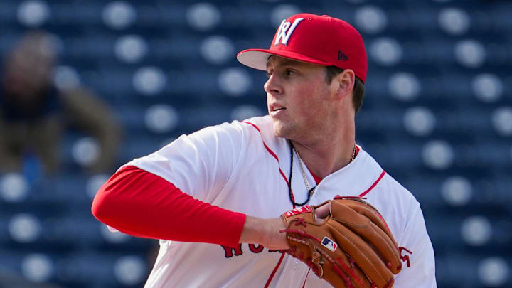 Worcester’s Jake Bennett pitches in the third inning on Opening Day March 27 at Polar Park.