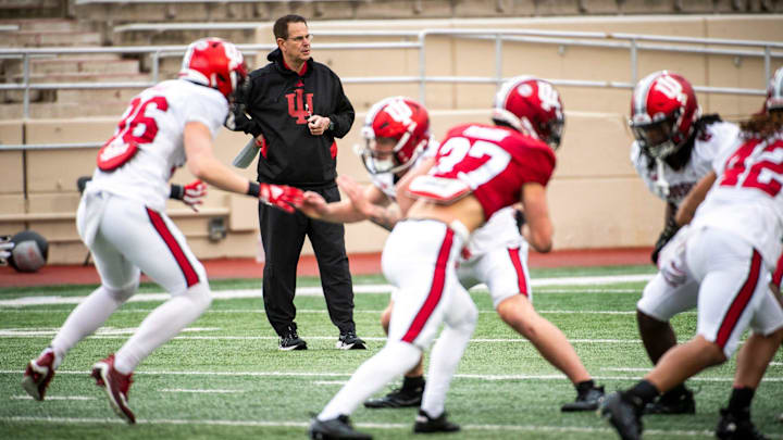 Indiana Head Coach Curt Cignetti watches during practice at Memorial Stadium on Tuesday, March 26,