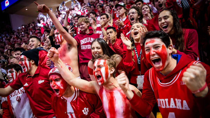 Indiana students cheer during the first half of the Indiana versus Purdue men's basketball game at Simon Skjodt Assembly Hall on Saturday, Feb. 4, 2023.

Iu Pu Mbb 1h Students Cheer