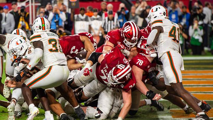Indiana's Riley Nowakowski (37) scores a touchdown during the College Football Playoff National Championship college football game at Hard Rock Stadium in Miami Gardens on Monday, Jan. 19, 2026.