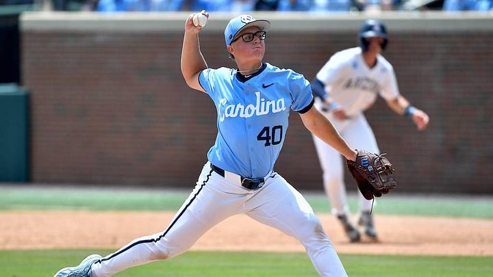 North Carolina pitcher Walker McDuffie (40) prepares to hurl the pitch against Arizona late in the Super regionals game held in Chapel Hill, N .C. on June 7, 2025. The North Carolina Tar Heels and the Arizona Wildcats met in game two of the NCAA Division 1 Super Regionals in Chapel Hill, N.C. on June 7, 2025.