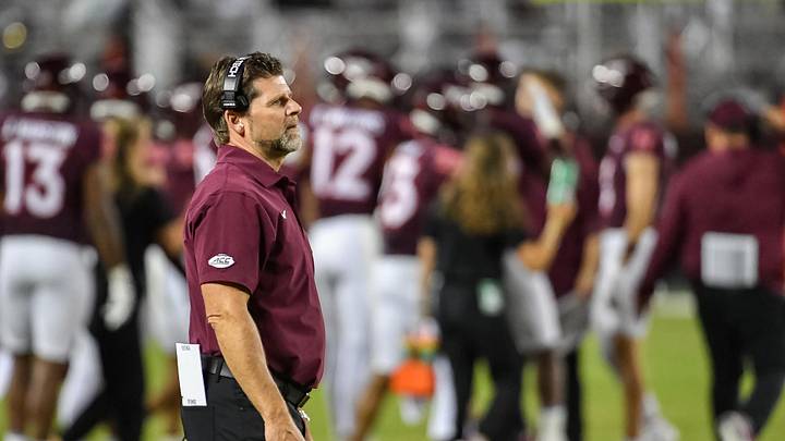 Sep 13, 2025; Blacksburg, Virginia, USA;  Virginia Tech Hokies head coach Brent Pry during the third quarter at Lane Stadium. Mandatory Credit: Brian Bishop-Imagn Images