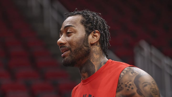 Nov 29, 2021; Houston, Texas, USA;  Houston Rockets guard John Wall (1) warms up before playing against the Oklahoma City Thunder at Toyota Center. Mandatory Credit: Thomas Shea-Imagn Images