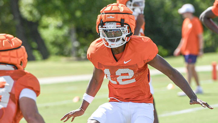Clemson cornerback Corian Gipson (12) during Clemson football practice at Jervey Meadows in Clemson, S.C. Friday August 7, 2024.