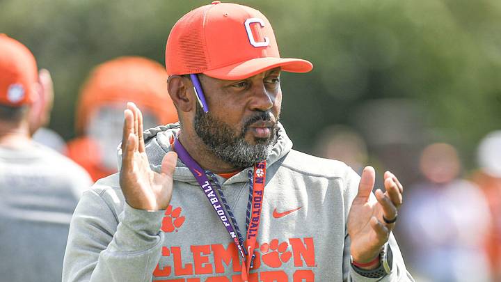 Clemson cornerbacks coach Mike Reed claps during Clemson football practice at Jervey Meadows in Clemson, S.C. Wednesday August 7, 2024. Clemson cornerbacks coach Mike Reed claps during Clemson football practice at Jervey Meadows in Clemson, S.C. Wednesday August 7, 2024.