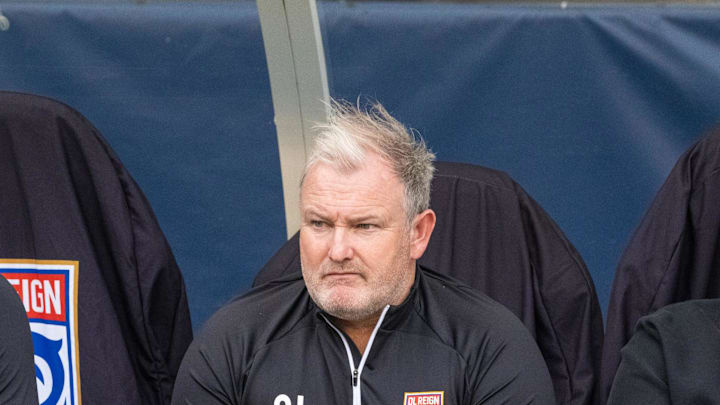 May 22, 2022; Seattle, Washington, USA; OL Reign first assistant coach Sam Laity before the match