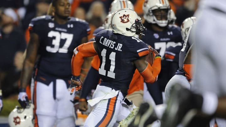 Auburn cornerback Chris Davis (11) returns a missed field goal 109 yards for a game ending touchdown against Alabama in the Iron Bowl at Jordan-Hare Stadium in Auburn, Ala. on Saturday November 30, 2013.

Ironbowl2013no1