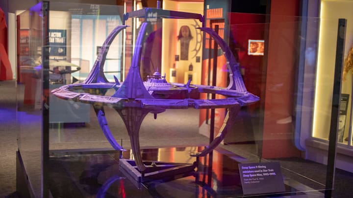 A miniature used in the filming of Deep Space Nine, at The Children's Museum of Indianapolis, Indianapolis, Wednesday, Jan. 23, 2019. The show is made up of set pieces, ship models, and outfits used during various Star Trek shows and movies, is on display at the museum from Feb. 2 through April 7, 2019. 

Trekkie Memorabilia Comes To Children S Museum