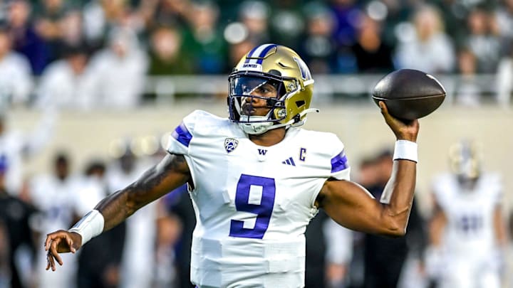 Washington quarterback Michael Penix Jr. throws a pass against Michigan State during the third