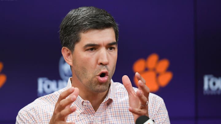 Graham Neff, Clemson University Tigers Athletic Director, gives a State of Clemson Athletics speech in the Smart Family Media Center in Clemson, S.C. Wednesday, August 21, 2024. Graham Neff, Clemson University Tigers Athletic Director, gives a State of Clemson Athletics speech in the Smart Family Media Center in Clemson, S.C. Wednesday, August 21, 2024.