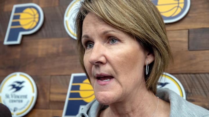 Dec. 17, 2018; Indiana Pacers assistant general manager Kelly Krauskopf speaks with media at the St. Vincent Center. Mandatory Credit: Mykal McEldowney/IndyStar via USA TODAY NETWORK