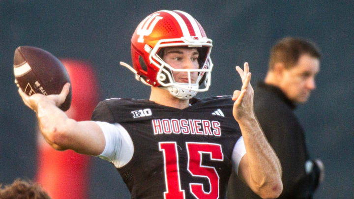 Indiana's Fernando Mendoza (15) during practice at Florida International University during the College Football Playoff on Saturday, Jan. 17, 2026.
