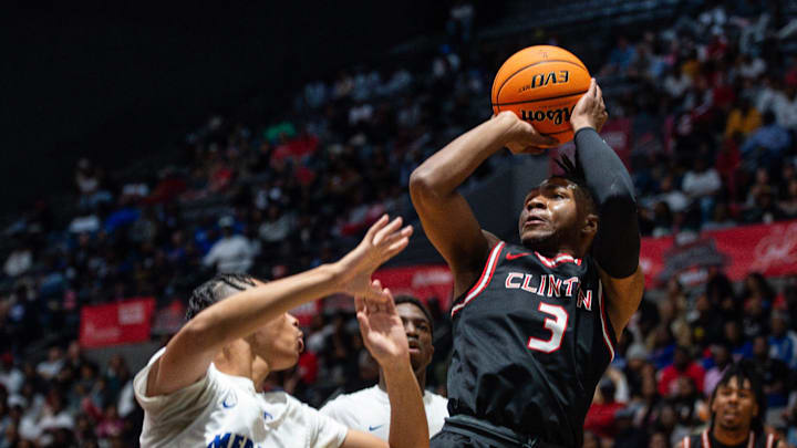Clinton Arrows' guard Trey Alexander (3) shoots the ball during the MHSAA Class 7A state final game against the Meridian Wildcats at the Mississippi Coliseum in Jackson, Miss., on Saturday, Mar. 2, 2024. The Meridian Wildcats won 54 to 50. Clinton Arrows' guard Trey Alexander (3) shoots the ball during the MHSAA Class 7A state final game against the Meridian Wildcats at the Mississippi Coliseum in Jackson, Miss., on Saturday, Mar. 2, 2024. The Meridian Wildcats won 54 to 50.
