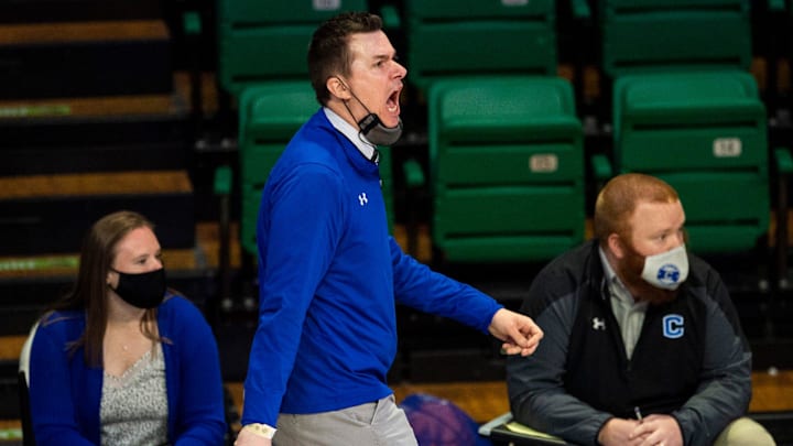 Chelsea coach Jason Harlow talks with his team from the bench during the Class 6A girls state championship semifinals at Bartow Arena in Birmingham, Ala., on Monday, March 1, 2021.