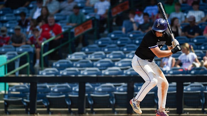 Purvis Tornadoes' Jacob Parker (23) dodges a low ball during the MHSAA 4A state championship game two against the West Lauderdale Knights at Trustmark Park in Pearl, Miss., on Thursday, May 22, 2025.