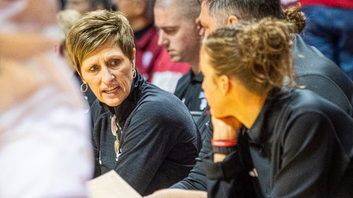 Indiana Head Coach Teri Moren during the Indiana versus Maryville women's basketball game at Simon Skjodt Assembly Hall on Wednesday, Oct. 30, 2024.