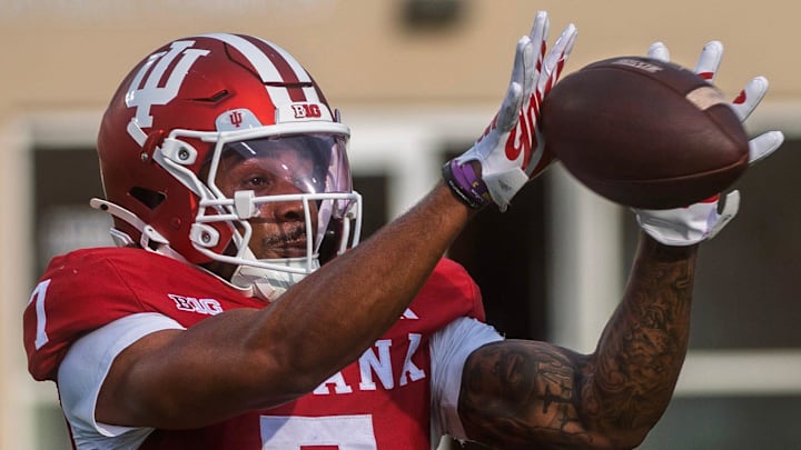 Indiana's Shazz Preston (7) during spring football practice at Memorial Stadium on Thursday, April 2, 2026.