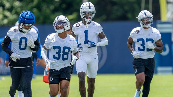 Indianapolis Colts cornerback Sauce Gardner (1) leads a group of defensive backs to their next drill Wednesday, June 10, 2026, during minicamp at Indiana Farm Bureau Football Center in Indianapolis. Indianapolis Colts cornerback Sauce Gardner (1) leads a group of defensive backs to their next drill Wednesday, June 10, 2026, during minicamp at Indiana Farm Bureau Football Center in Indianapolis.