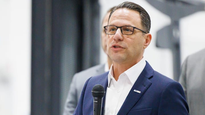 Pennsylvania governor Josh Shapiro speaks during a ribbon-cutting ceremony for the new 650,000-square-foot Rice Distribution Center of Utz Brands, Inc., on Kindig Lane, Thursday, Dec. 5, 2024, in Conewago Township