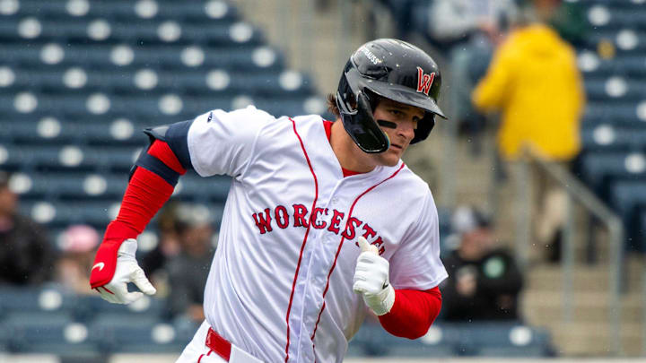 Worcester left fielder Roman Anthony runs on a fly ball against the Durham Bulls May 23. Worcester left fielder Roman Anthony runs on a fly ball against the Durham Bulls May 23.
