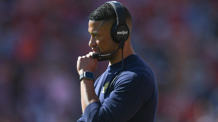 Nov 4, 2023; Clemson, South Carolina, USA; Notre Dame Fighting Irish head coach Marcus Freeman watches his team play against the Clemson Tigers during the third quarter at Memorial Stadium. 