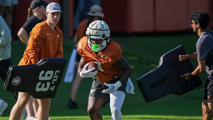 Texas running back CJ Baxter during goes through drills during football practice at Denius Fields on Monday, August 5, 2024.