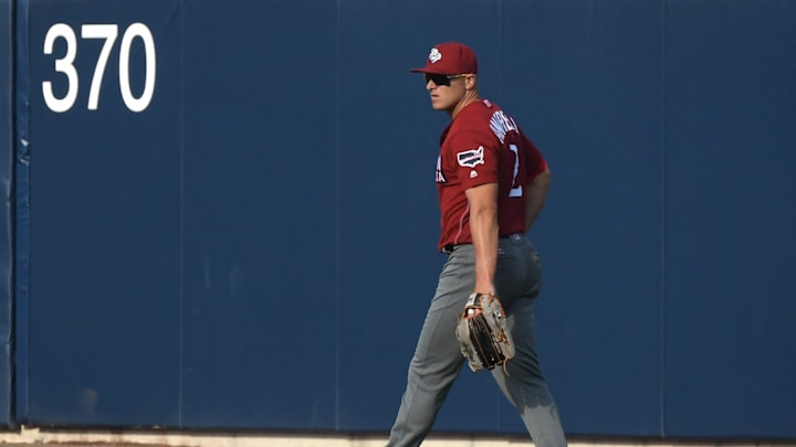 Lehigh Valley IronPigs right fielder and Shrewsbury native John Andreoli plays right field during the WooSox home opener at Polar Park Tuesday, April 12, 2022.