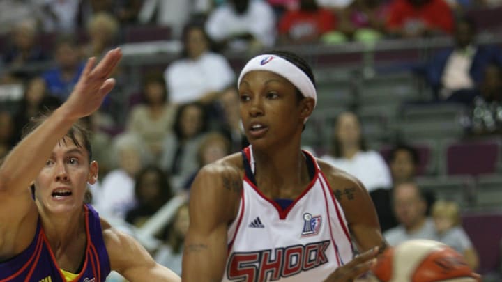Detroit Shock's Deanna Nolan dribbles past Phoenix Mercury's Kelly Miller during Game 1 of the WNBA Finals at the Palace of Auburn Hills, Sept. 5. 2007. The Shock defeated the Mercury, 108-100. Detroit Shock's Deanna Nolan dribbles past Phoenix Mercury's Kelly Miller during Game 1 of the WNBA Finals at the Palace of Auburn Hills, Sept. 5. 2007. The Shock defeated the Mercury, 108-100.