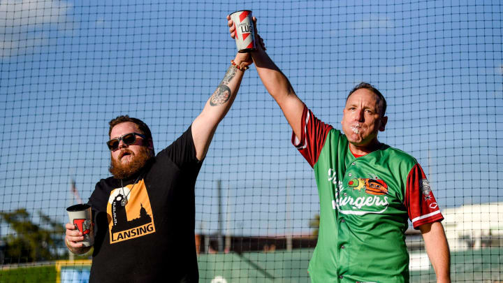 Nathan's Hot Dog Eating champion Joey Chestnut (right) Nathan's Hot Dog Eating champion Joey Chestnut (right)