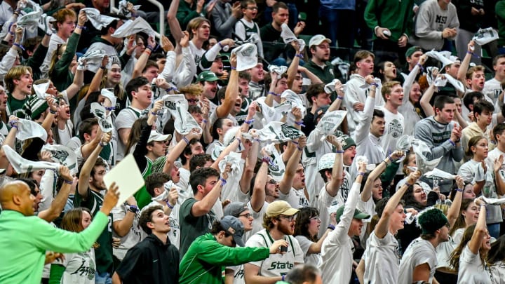 Michigan State Izzone fans cheer during the second half in the game against Illinois on Saturday, Feb. 10, 2024, at the Breslin Center in East Lansing.
