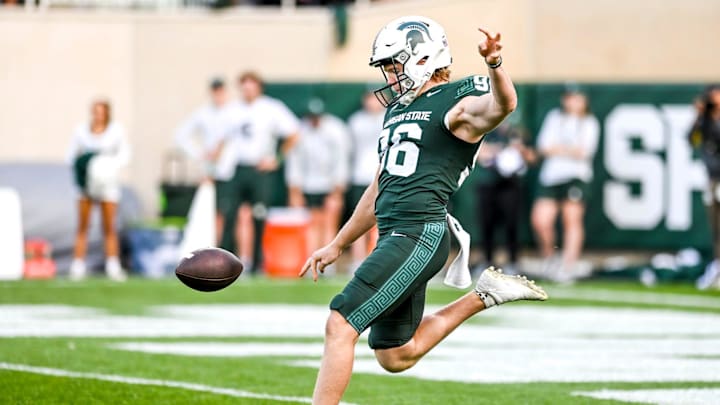 Michigan State's Ryan Eckley punts against Washington during the second quarter on Saturday, Sept. 16, 2023, at Spartan Stadium in East Lansing.
