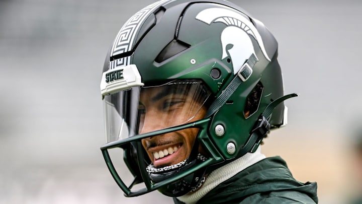 Michigan State's Dillon Tatum smiles before the football game against Nebraska on Saturday, Nov. 4, 2023, at Spartan Stadium in East Lansing. Michigan State's Dillon Tatum smiles before the football game against Nebraska on Saturday, Nov. 4, 2023, at Spartan Stadium in East Lansing.